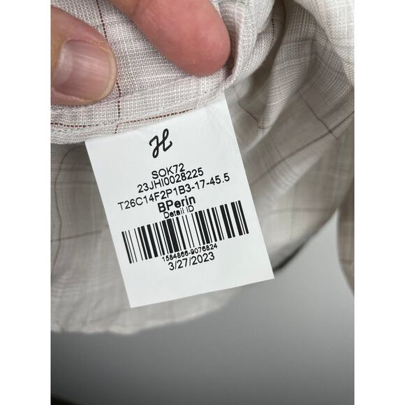 NWT J. Hilburn Men's Tan 100% Linen Button Up Short Sleeve Shirt - Picture 6 of 10